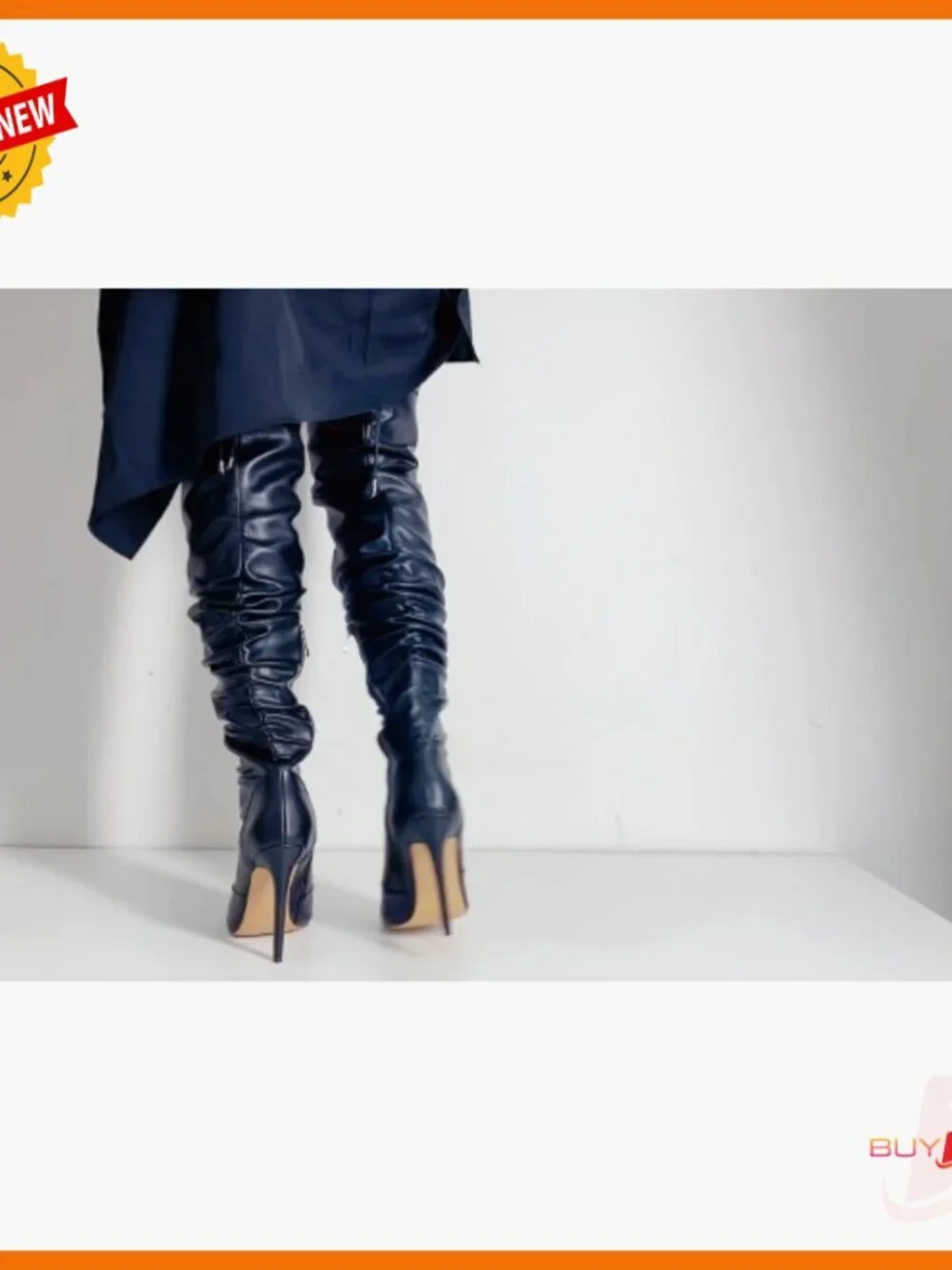 Stiletto Heel Over-the-Knee Boots with Zipper Closure and Rhinestone Lace-Up